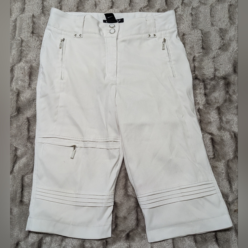DKNY Golf Womens White Zipper Pocket Athletic Golf Crop Pants Sz 2